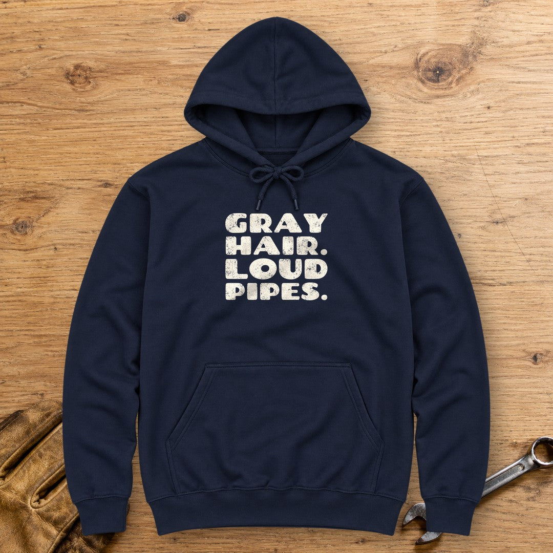 Gray Hair Loud Pipes Hoodie - Navy - bench