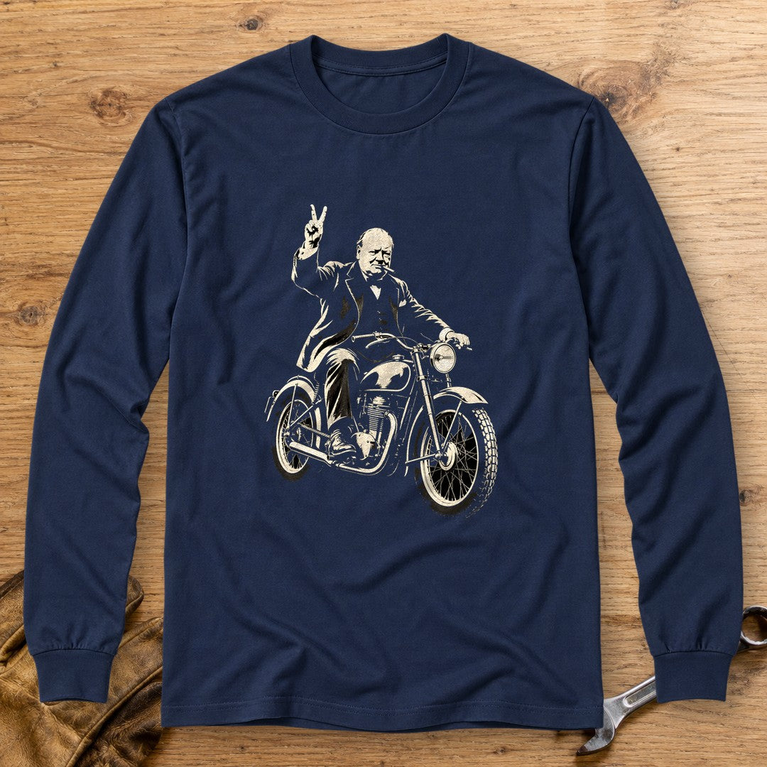 Winston Churchill Victory Ride Long Sleeve T-Shirt - Navy - bench