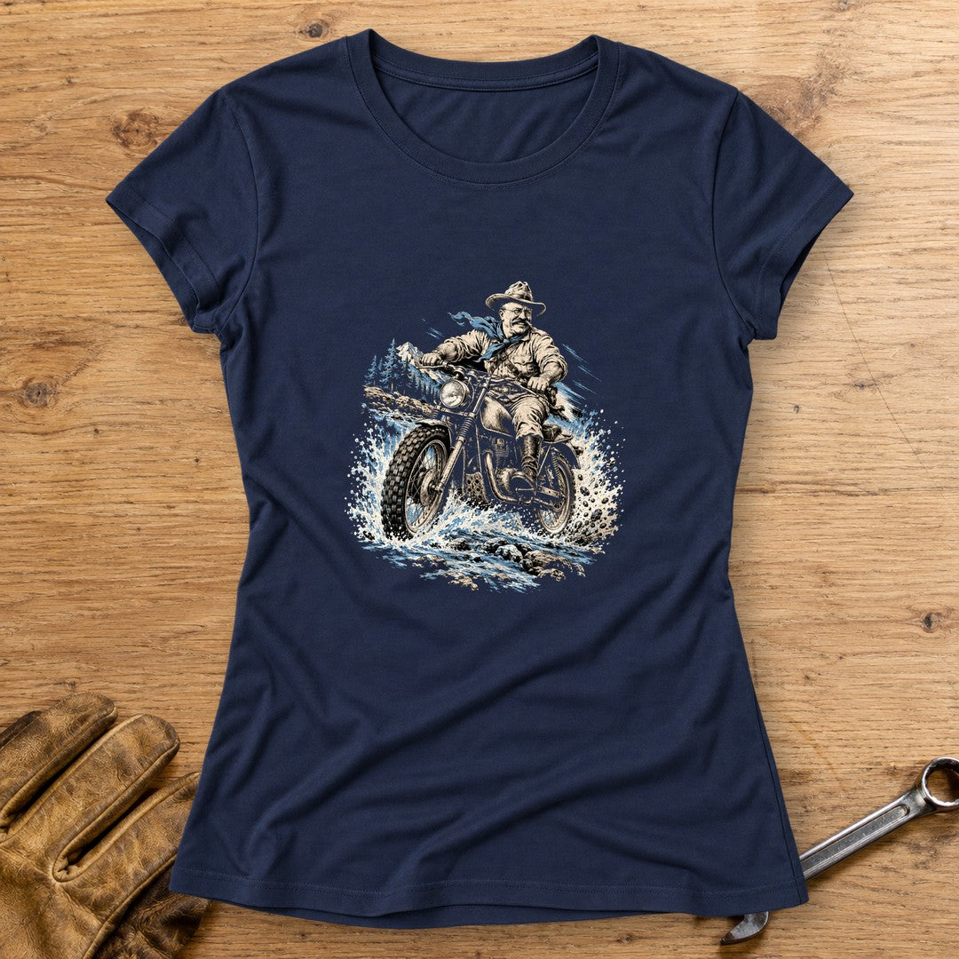 Theodore Roosevelt River Crossing Women's T-Shirt - Navy - bench