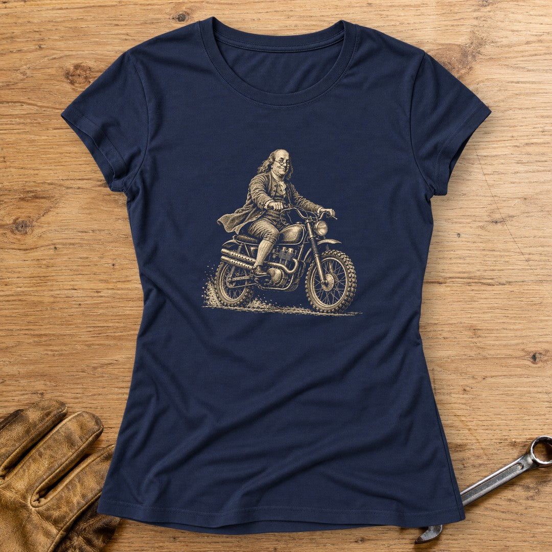 Benjamin Franklin on the Dirt Women's T-Shirt - Navy - bench