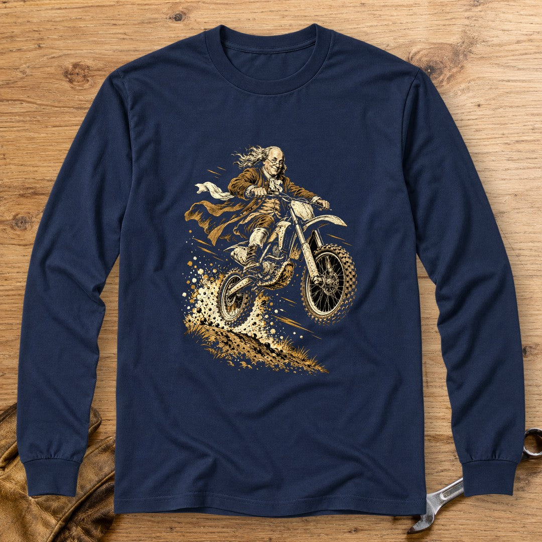 Benjamin Franklin Dirt Jump Long Sleeve T-Shirt - Navy - bench