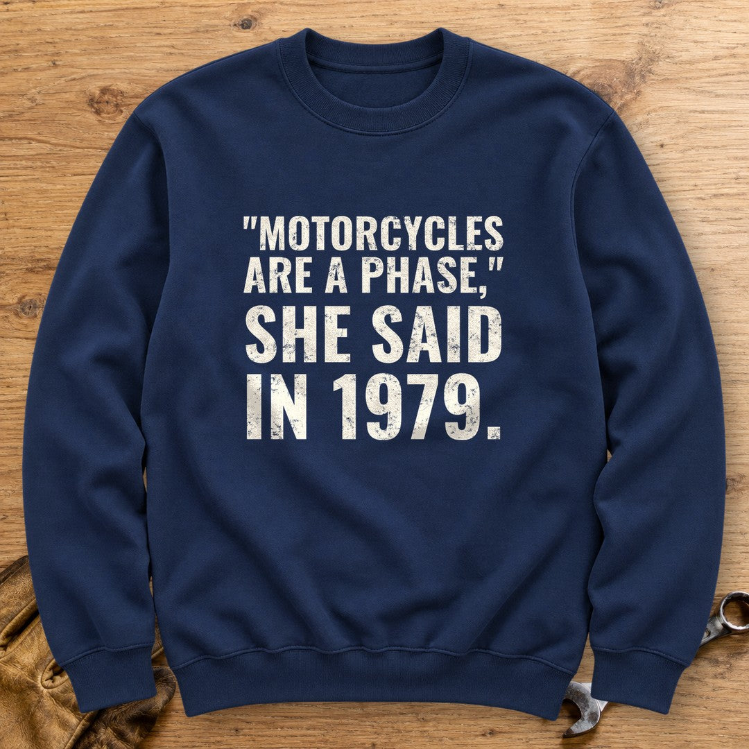 Motorcycles Are A Phase Crewneck Sweatshirt - Navy - bench