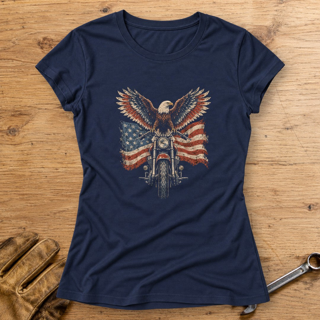 Eagle on the Handlebars Women's T-Shirt - Navy - bench