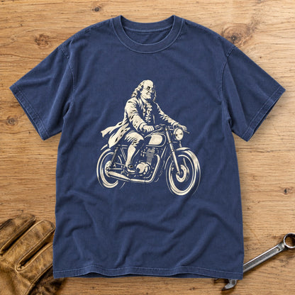 Benjamin Franklin Cafe Racer Premium T-Shirt - Navy - bench