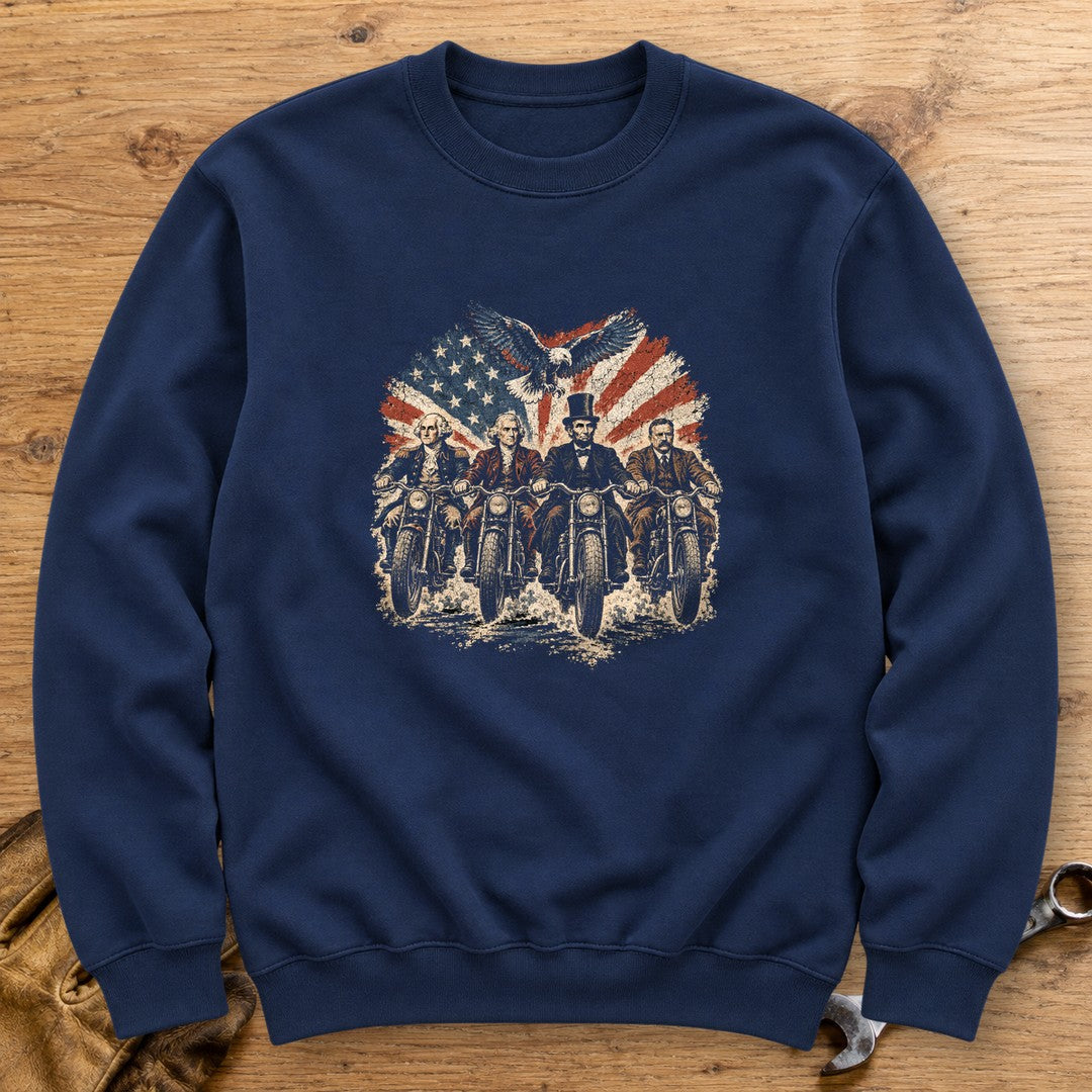 G. Washington, T. Jefferson, A. Lincoln & T. Roosevelt Ride Crewneck Sweatshirt - Navy - bench