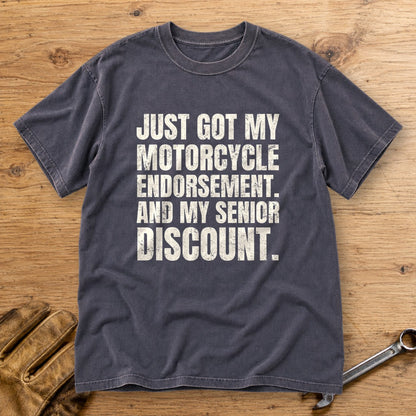 Senior Discount Rider Premium T-Shirt - Navy - bench