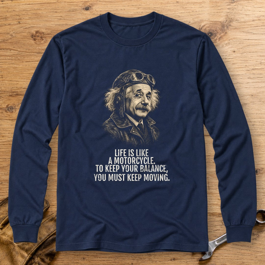 Albert Einstein Keep Moving Long Sleeve T-Shirt - Navy - bench