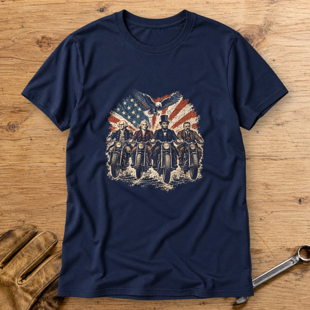 G. Washington, T. Jefferson, A. Lincoln & T. Roosevelt Ride T-Shirt - Navy - bench