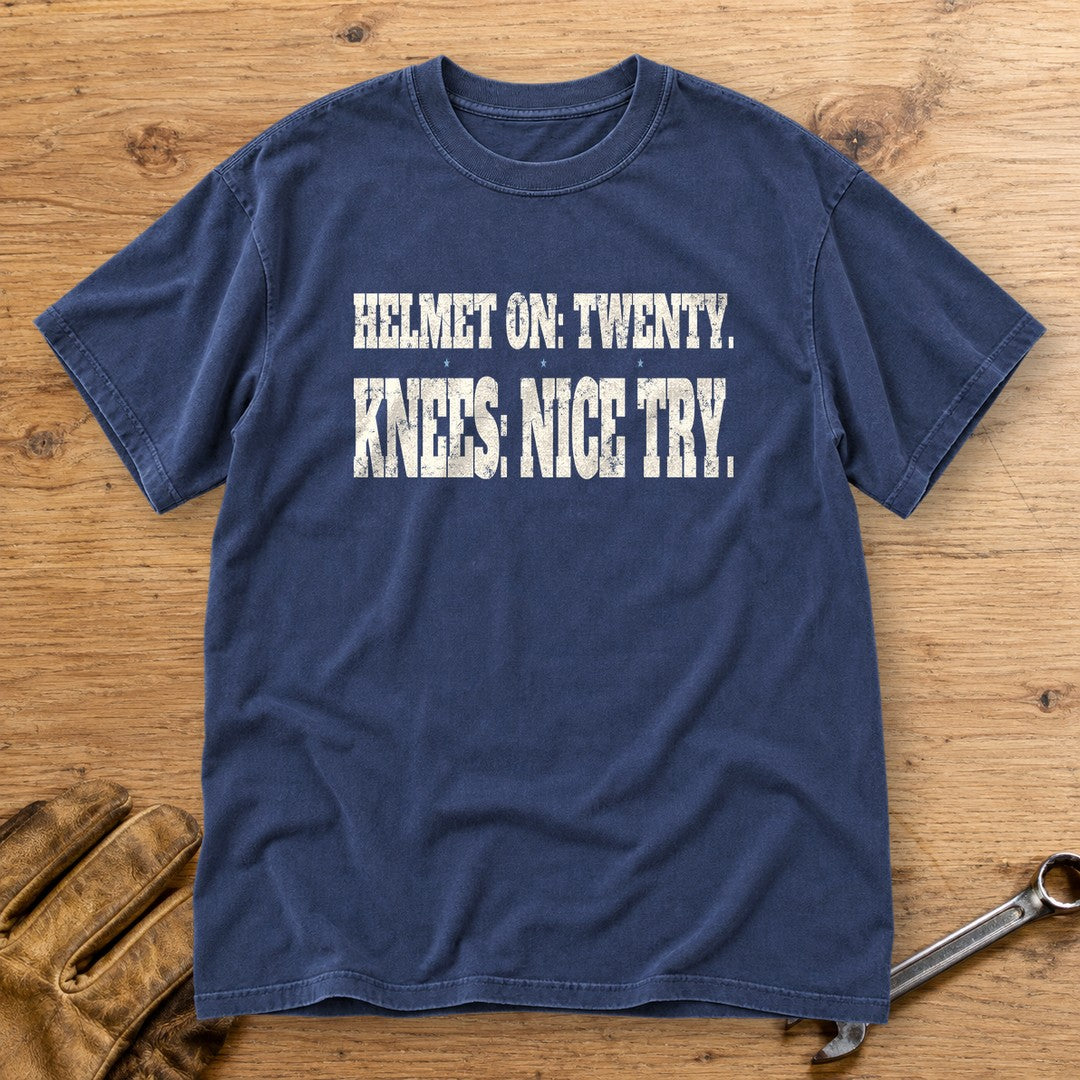 Helmet On Twenty Premium T-Shirt - Navy - bench