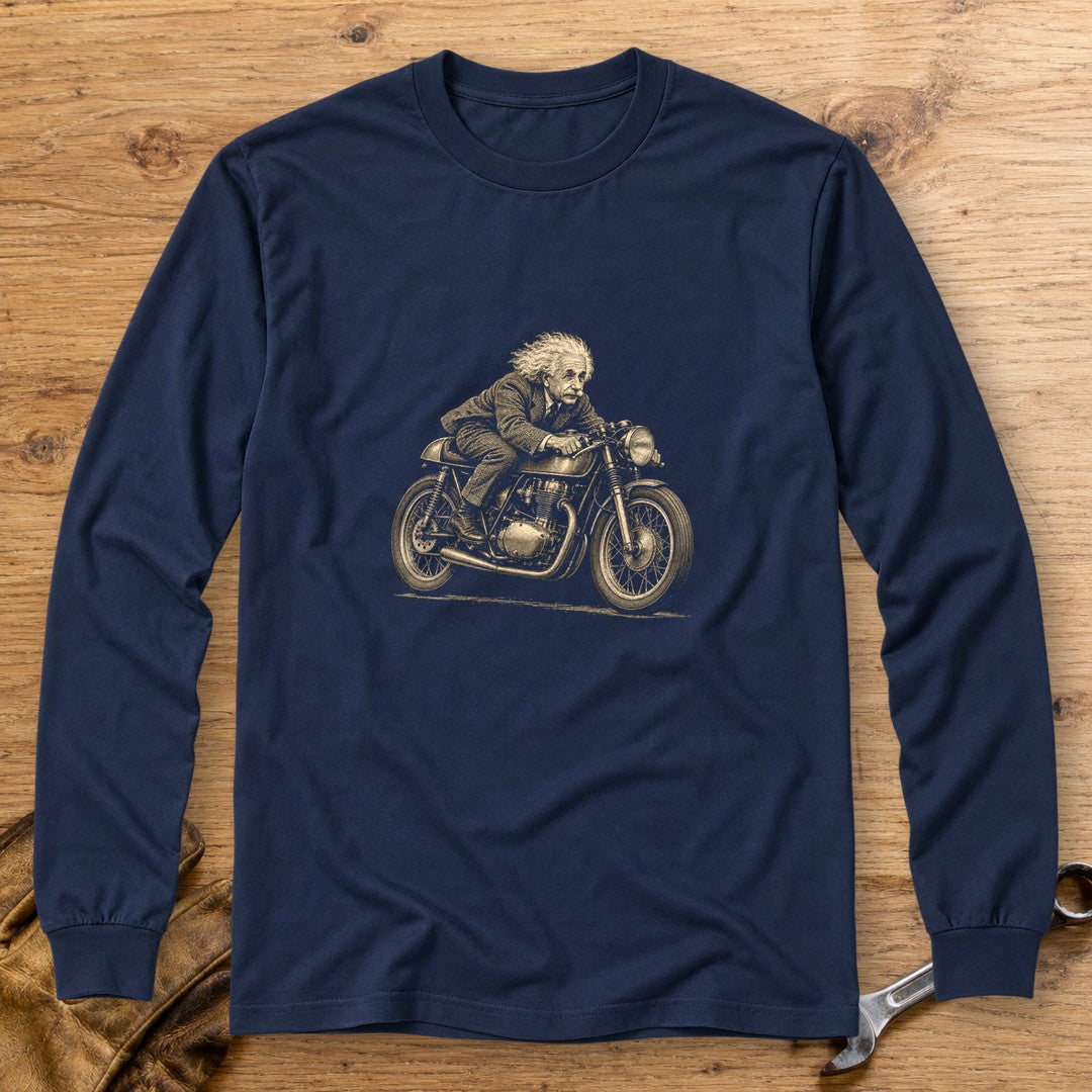 Albert Einstein Cafe Racer Long Sleeve T-Shirt - Navy - bench
