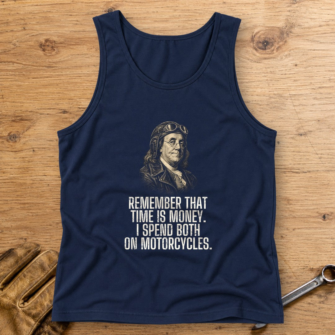Benjamin Franklin Time Is Money Tank Top - Navy - bench