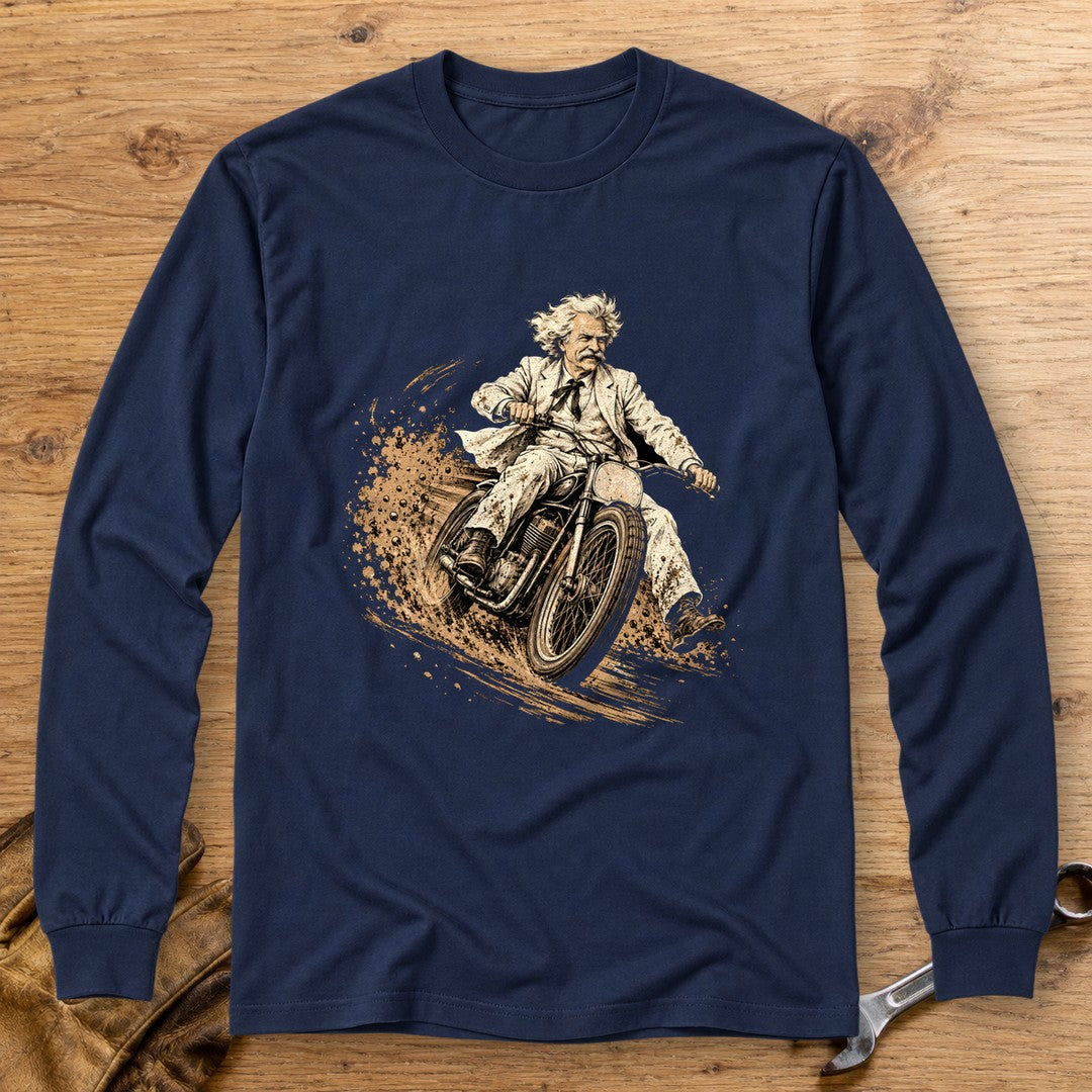 Mark Twain Dirt Track Long Sleeve T-Shirt - Navy - bench