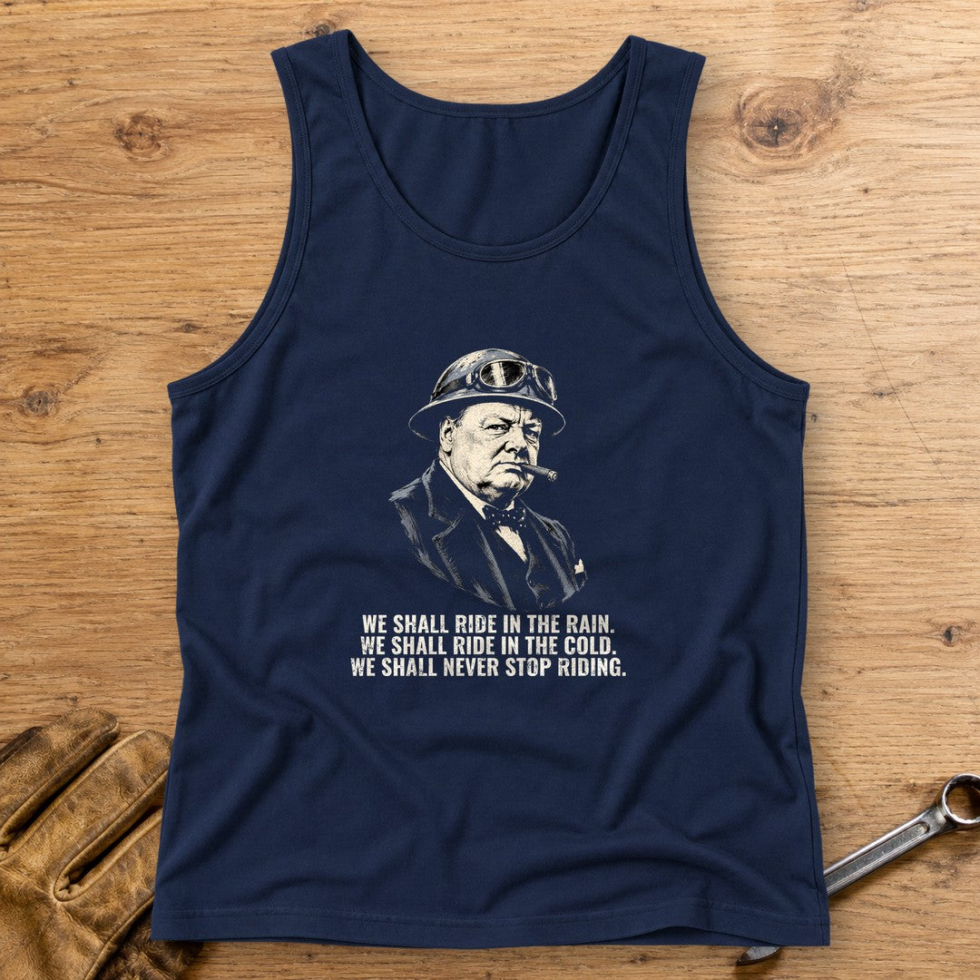 Winston Churchill We Shall Ride Tank Top - Navy - bench