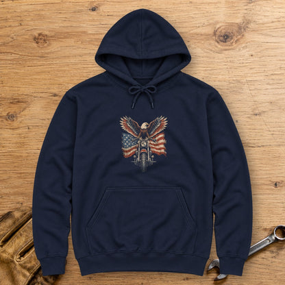 Eagle on the Handlebars Hoodie - Navy - bench
