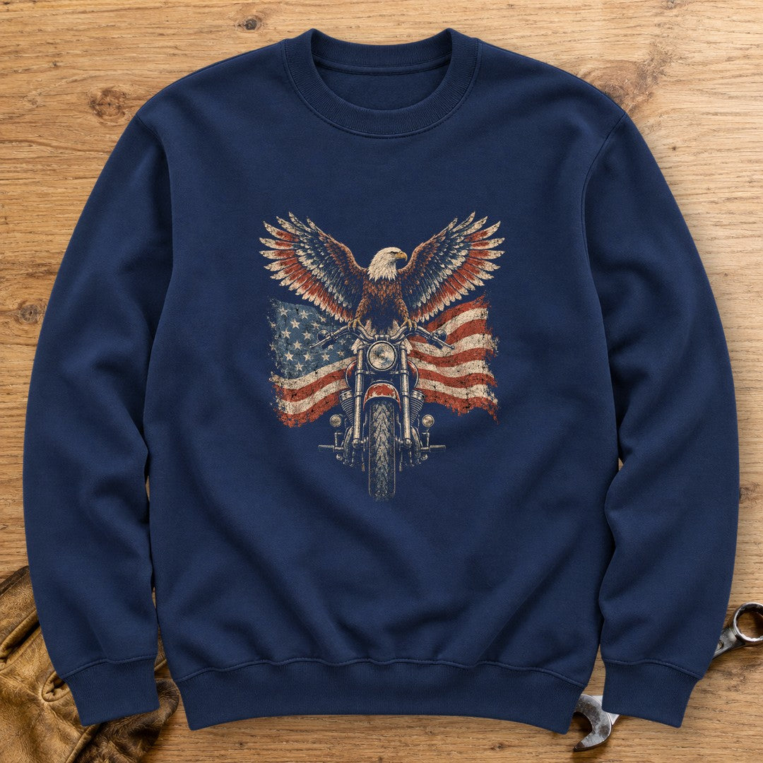 Eagle on the Handlebars Crewneck Sweatshirt - Navy - bench