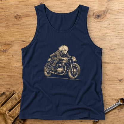 Albert Einstein Cafe Racer Tank Top - Navy - bench