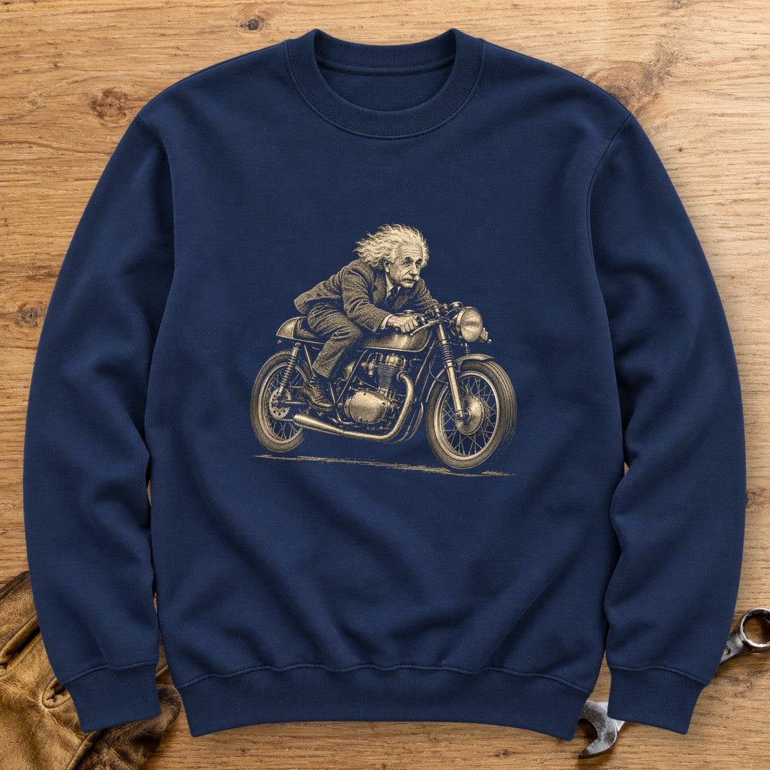 Albert Einstein Cafe Racer Crewneck Sweatshirt - Navy - bench