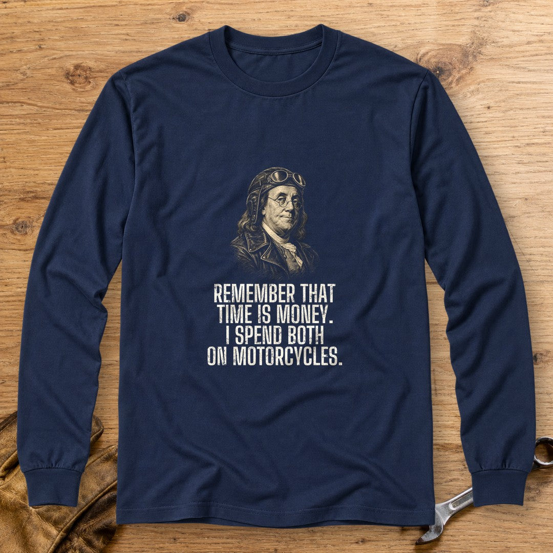 Benjamin Franklin Time Is Money Long Sleeve T-Shirt - Navy - bench