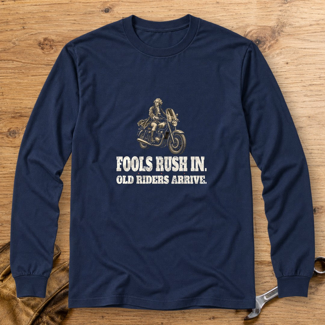 Alexander Pope Old Riders Arrive Long Sleeve T-Shirt - Navy - bench