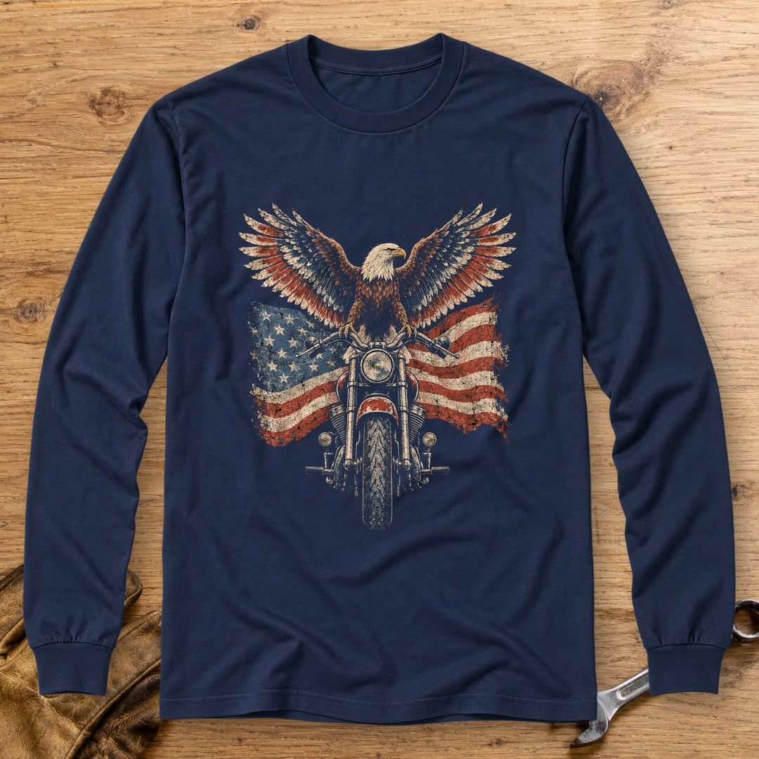 Eagle on the Handlebars Long Sleeve T-Shirt - Navy - bench