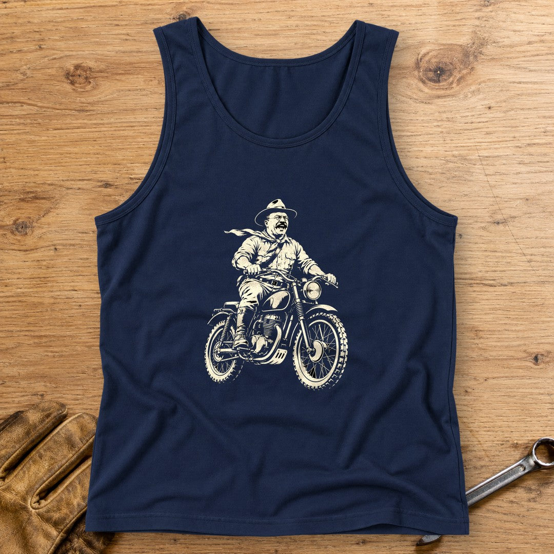 Theodore Roosevelt Laughing Scrambler Tank Top - Navy - bench