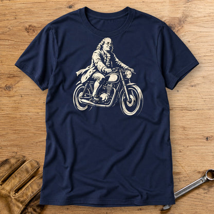 Benjamin Franklin Cafe Racer T-Shirt - Navy - bench