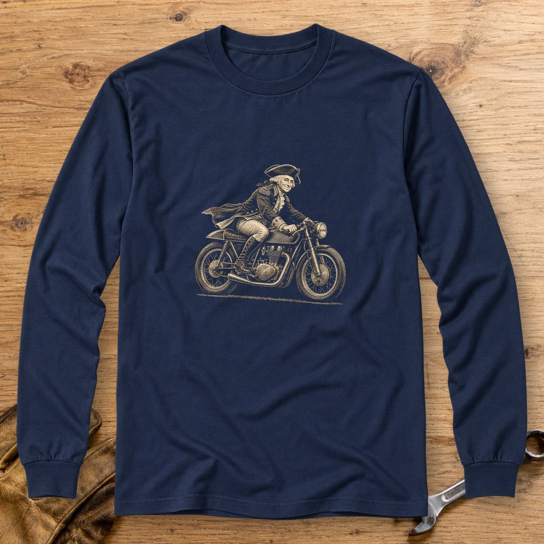 George Washington Cafe Racer Long Sleeve T-Shirt - Navy - bench