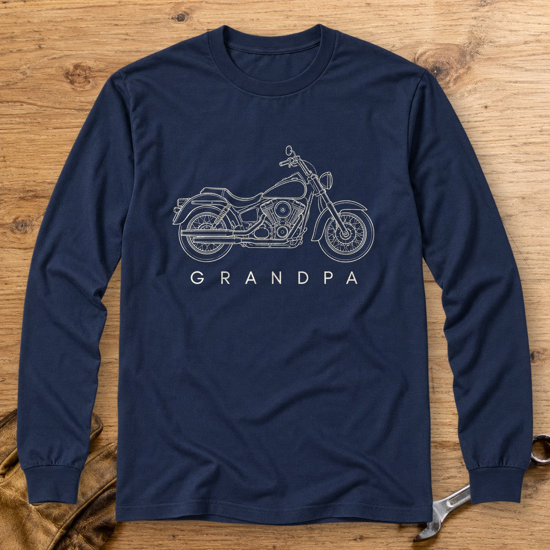 Biker Grandpa Long Sleeve T-Shirt - Navy - bench