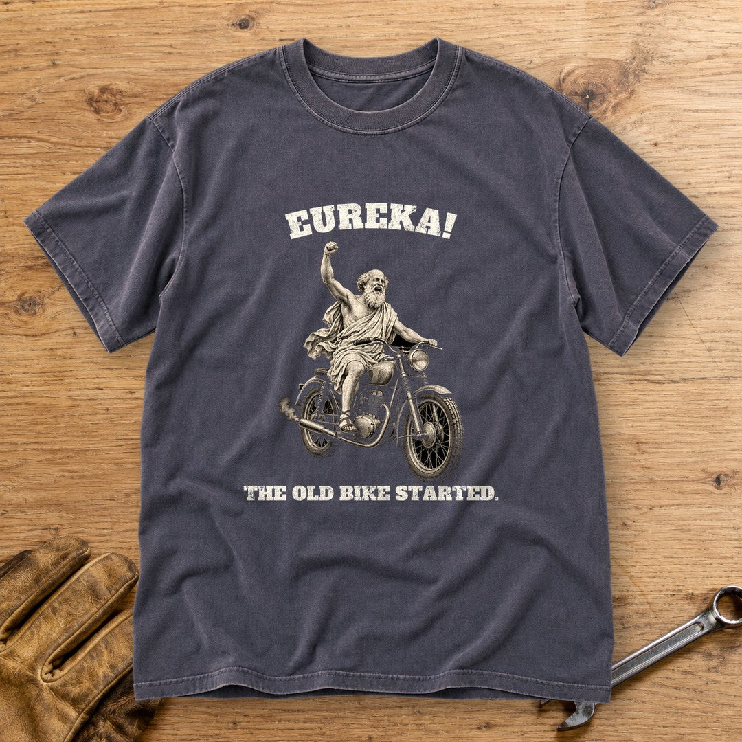 Archimedes Old Bike Started Premium T-Shirt - Navy - bench