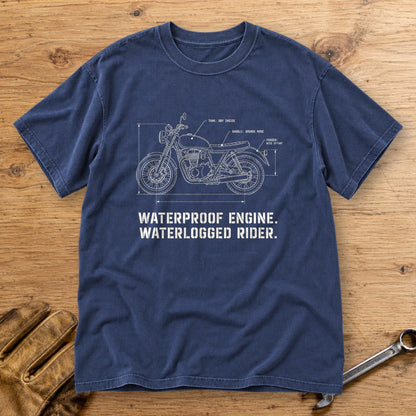Waterproof Engine Blueprint Premium T-Shirt - Navy - bench