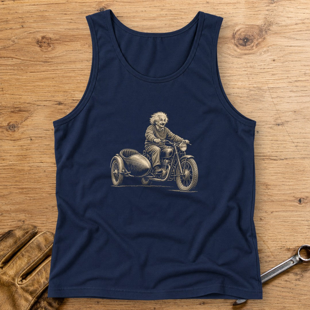 Albert Einstein Relatively Fast Sidecar Tank Top - Navy - bench