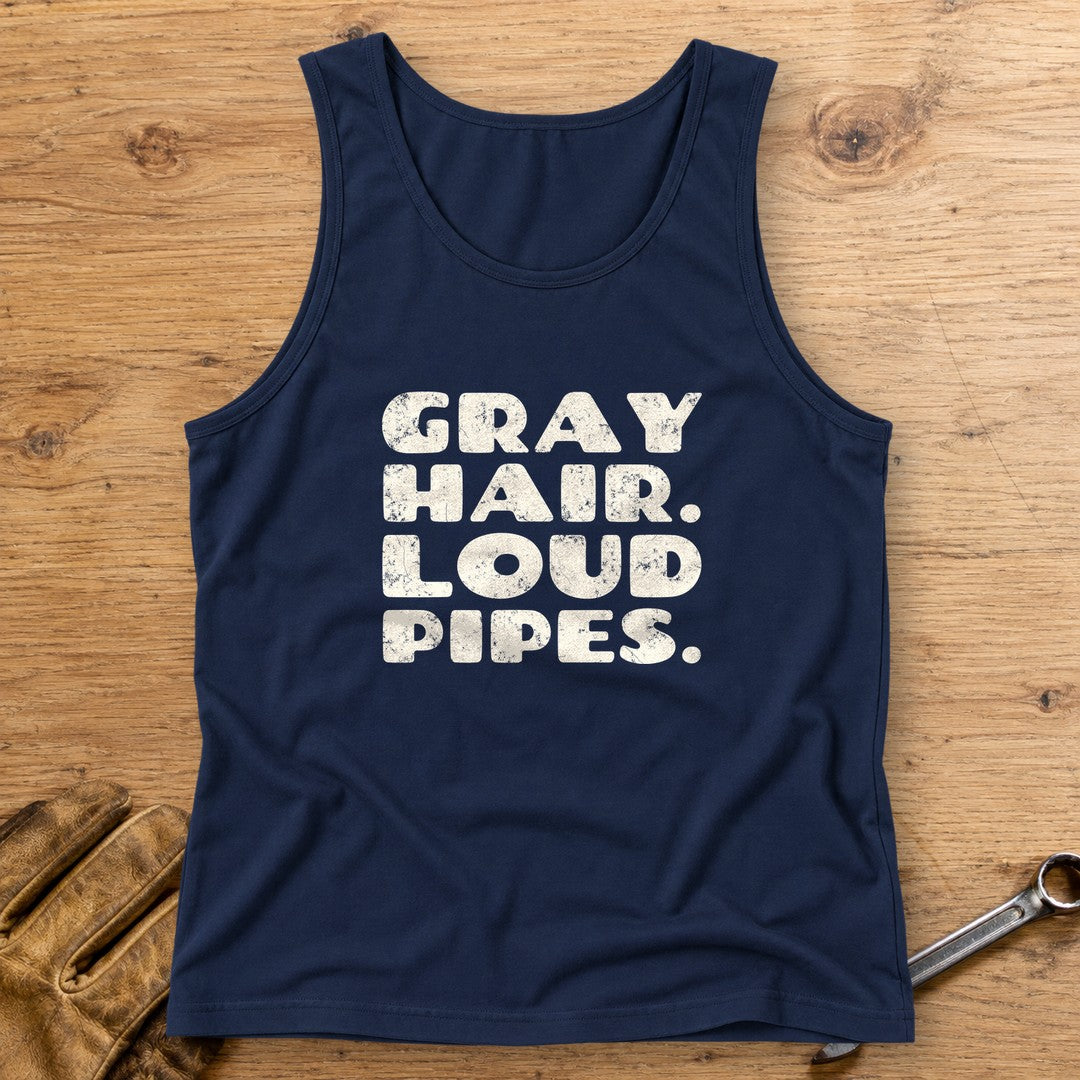 Gray Hair Loud Pipes Tank Top - Navy - bench