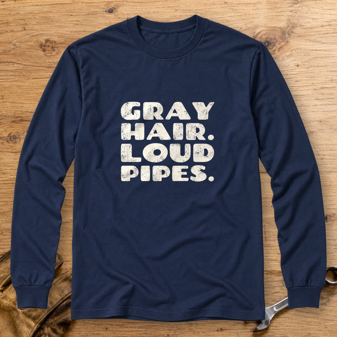 Gray Hair Loud Pipes Long Sleeve T-Shirt - Navy - bench