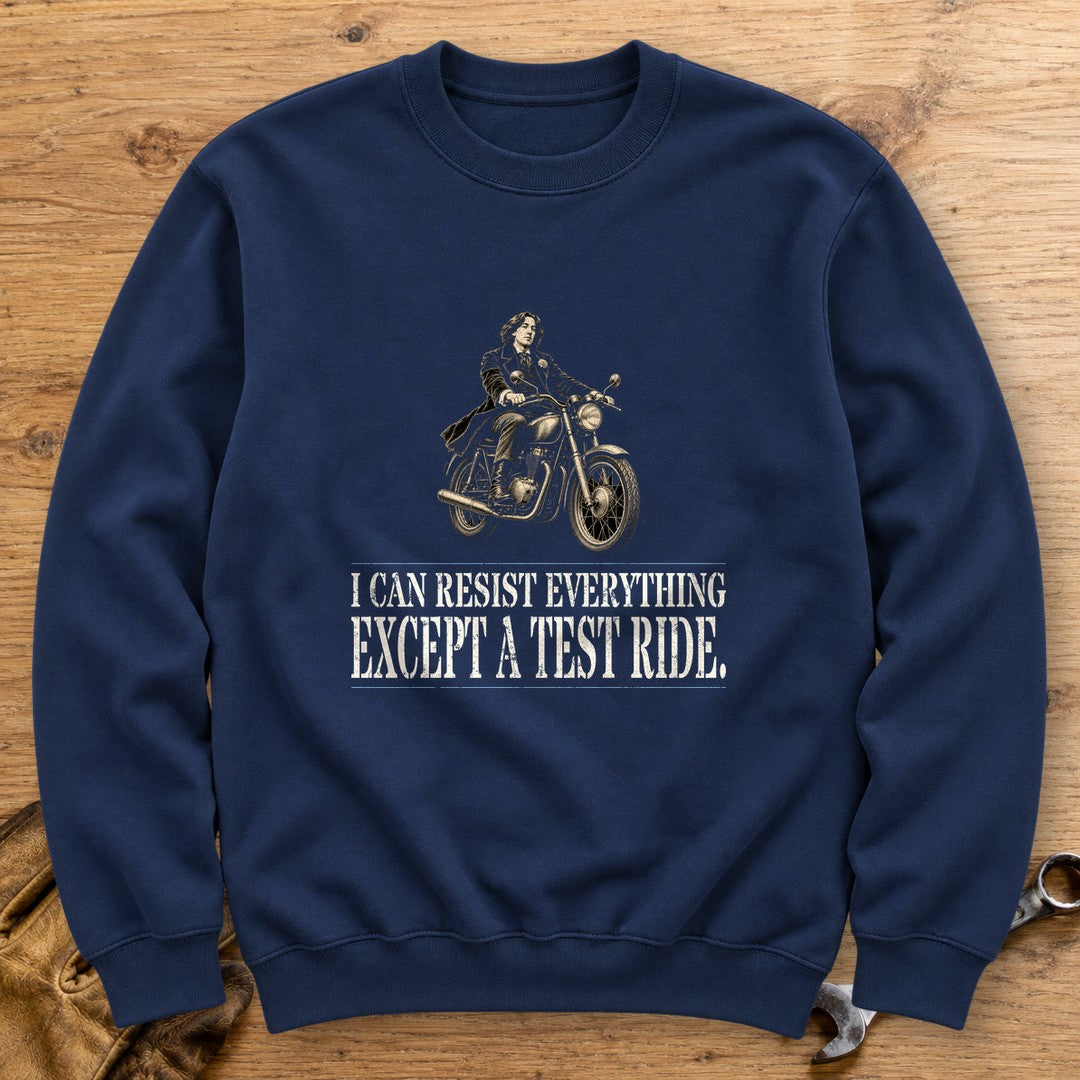 Oscar Wilde Except a Test Ride Crewneck Sweatshirt - Navy - bench