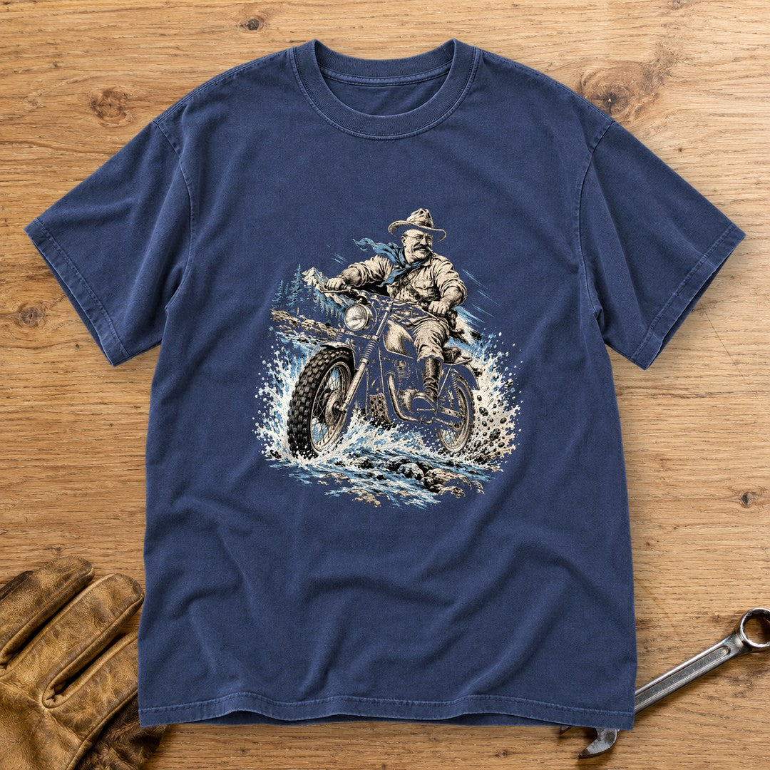 Theodore Roosevelt River Crossing Premium T-Shirt - Navy - bench