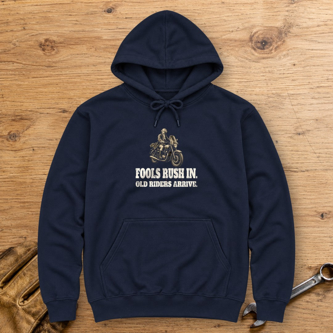 Alexander Pope Old Riders Arrive Hoodie - Navy - bench