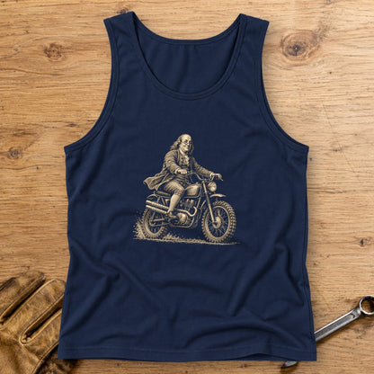 Benjamin Franklin on the Dirt Tank Top - Navy - bench