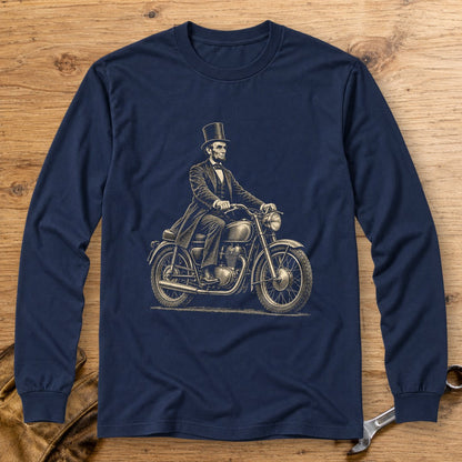 Abraham Lincoln Honest Ride Long Sleeve T-Shirt - Navy - bench
