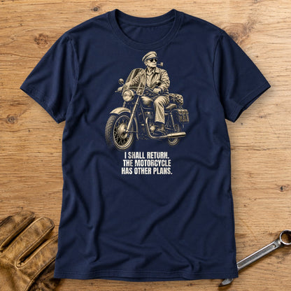 Douglas MacArthur Motorcycle Has Other Plans T-Shirt - Navy - bench
