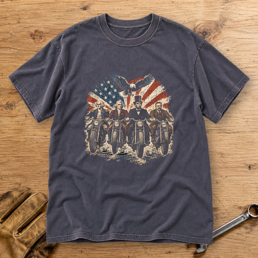 G. Washington, T. Jefferson, A. Lincoln & T. Roosevelt Ride Premium T-Shirt - Navy - bench