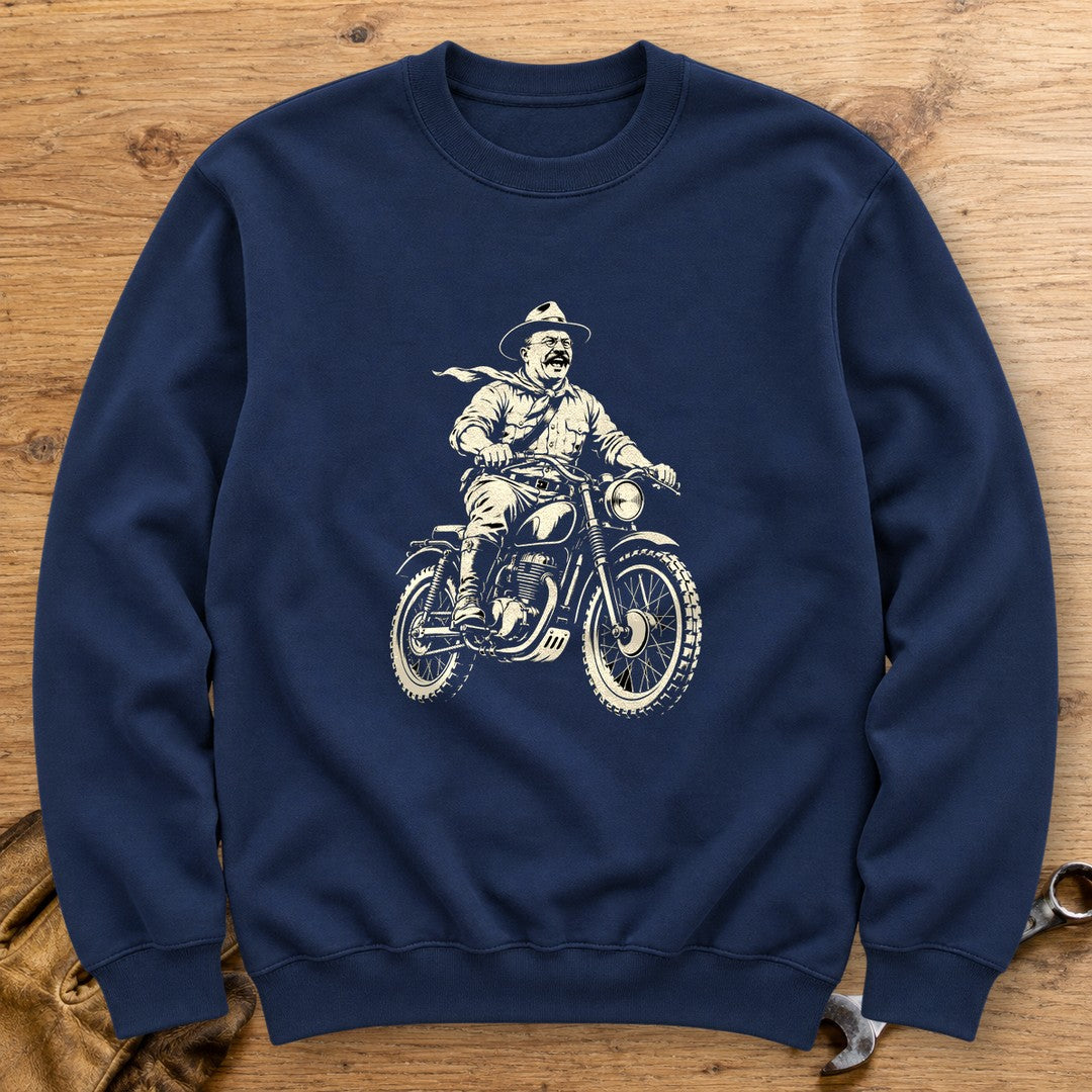 Theodore Roosevelt Laughing Scrambler Crewneck Sweatshirt - Navy - bench