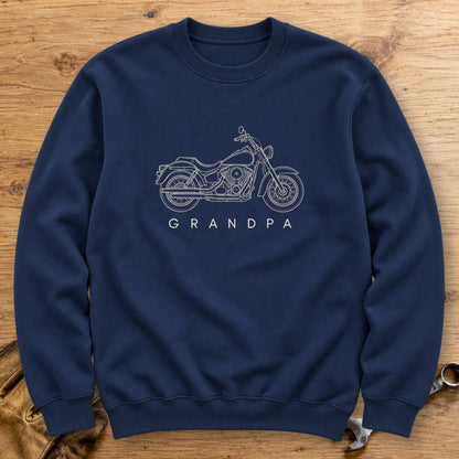 Biker Grandpa Crewneck Sweatshirt - Navy - bench