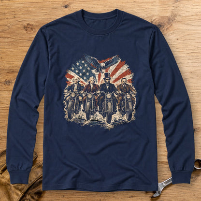 G. Washington, T. Jefferson, A. Lincoln & T. Roosevelt Ride Long Sleeve T-Shirt - Navy - bench