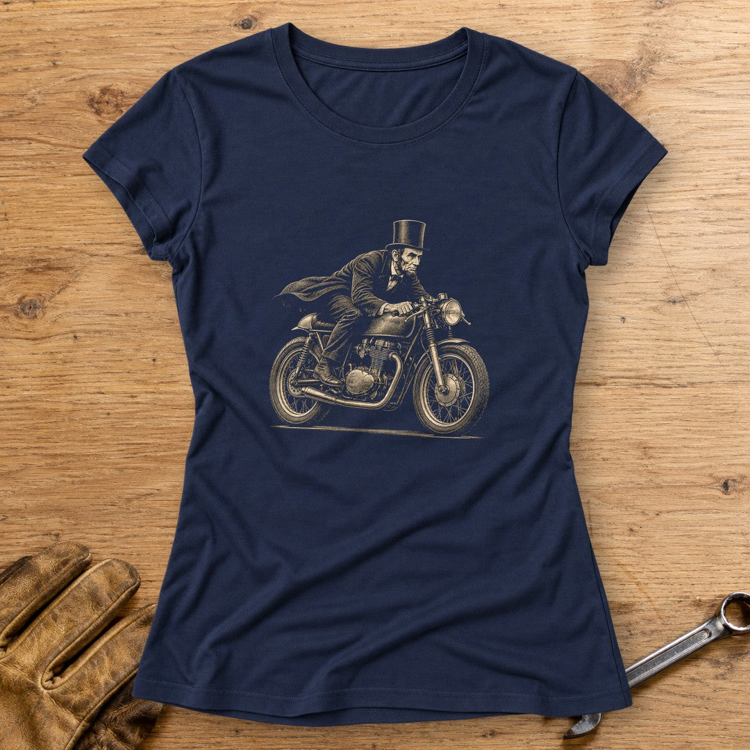 Abraham Lincoln Cafe Racer Women's T-Shirt - Navy - bench