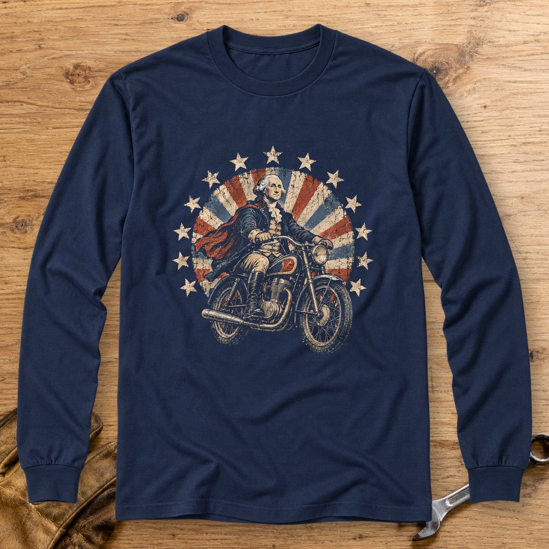 George Washington Starburst Ride Long Sleeve T-Shirt - Navy - bench