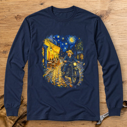 Vincent van Gogh Night Cafe Long Sleeve T-Shirt - Navy - bench