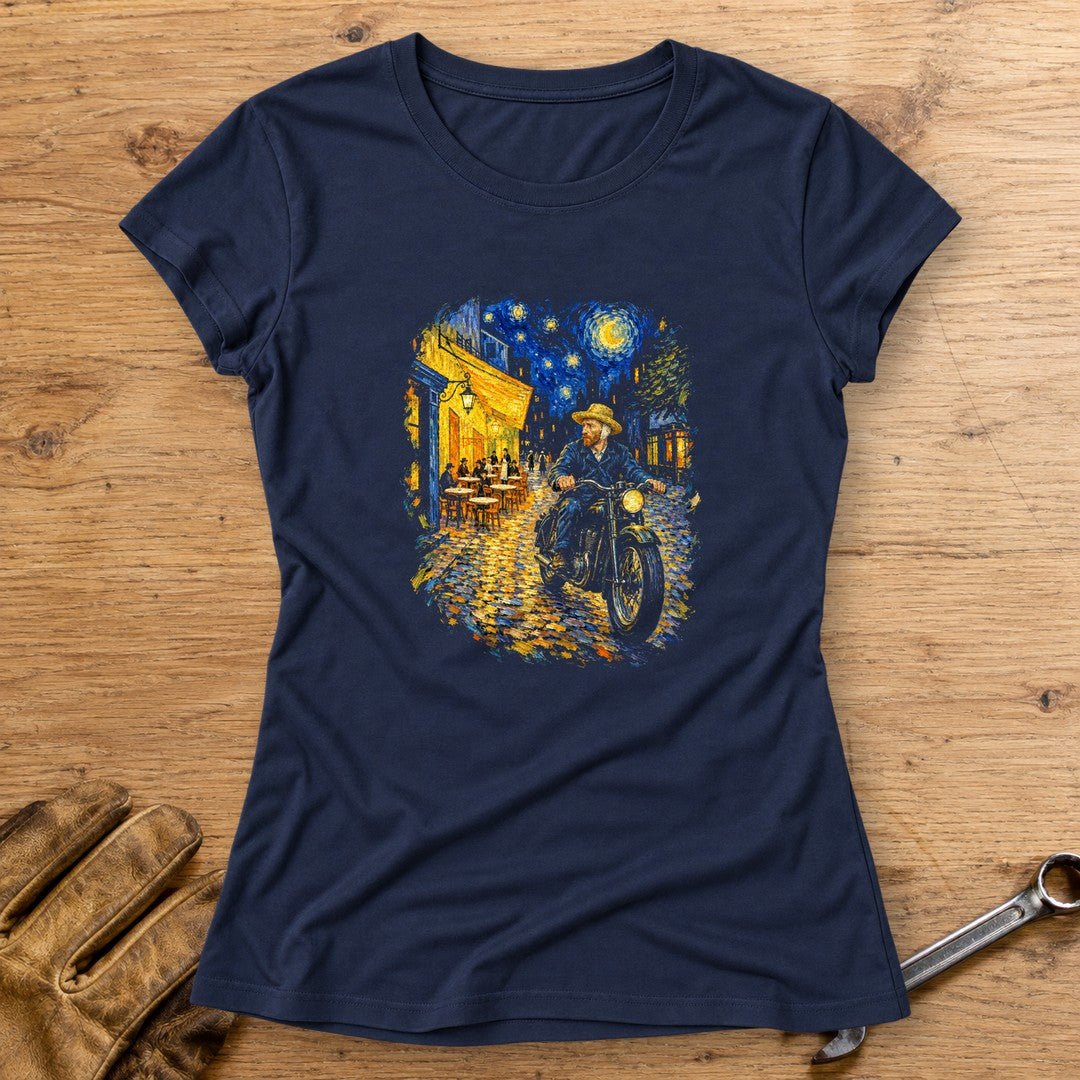 Vincent van Gogh Night Cafe Women's T-Shirt - Navy - bench