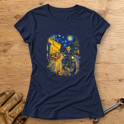 Vincent van Gogh Night Cafe Women's T-Shirt - Navy - bench