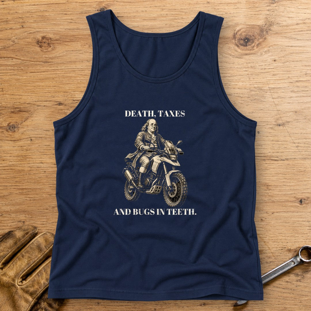 Benjamin Franklin Bugs in Teeth Tank Top - Navy - bench