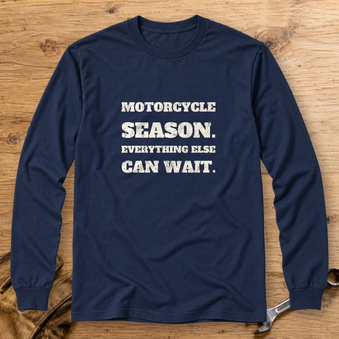 Motorcycle Season Long Sleeve T-Shirt - Navy - bench